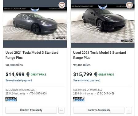 prices of used Tesla